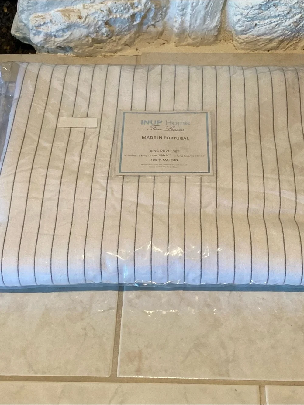 NEW INUP Home White Pinstripe King Duvet Cover Set